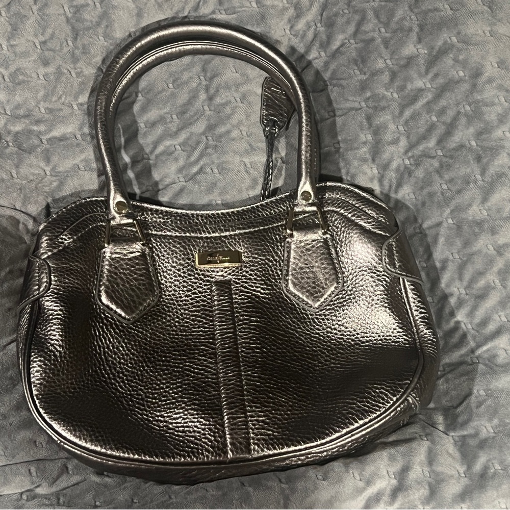 Cole Haan Silver Pebbled Leather Tote Handbag